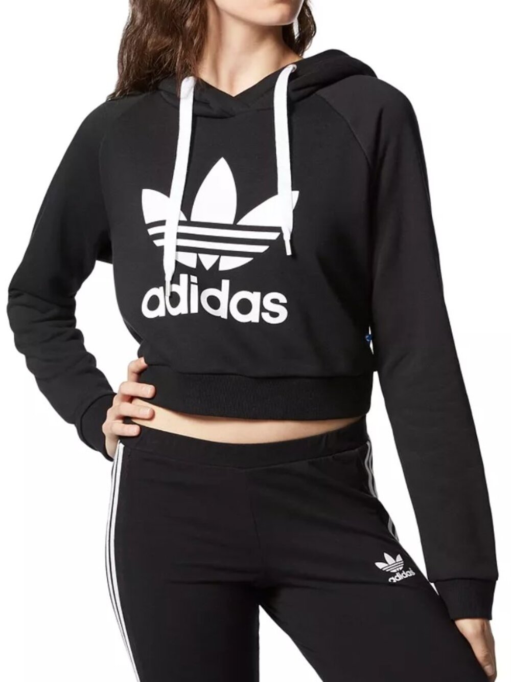 Adidas Originals Trefoil Logo Cropped Hoodie Size M